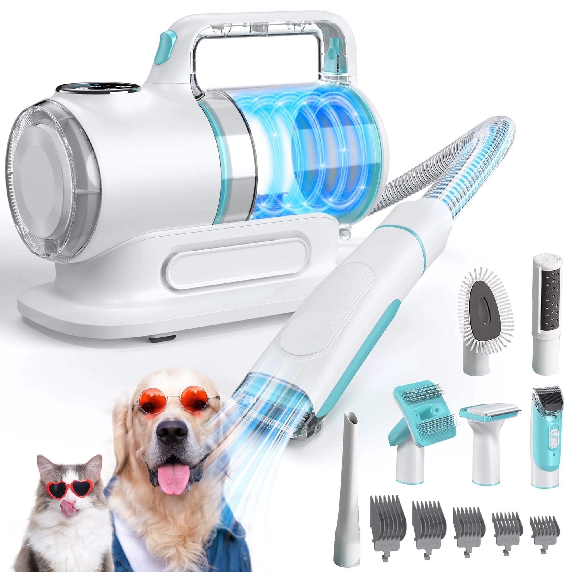 EVLIVE Professional 6-In-1 Dog Grooming Vacuum Kit - 11000PA High Suction & 1.5L Capacity | 99% Hair Removal with Complete Grooming Tools.
